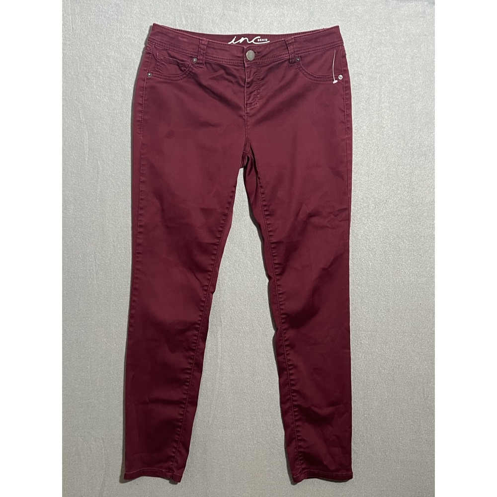 INC Denim Women's Size 10 Skinny‎ Leg Jeans Burgundy Stretch Regular Fit